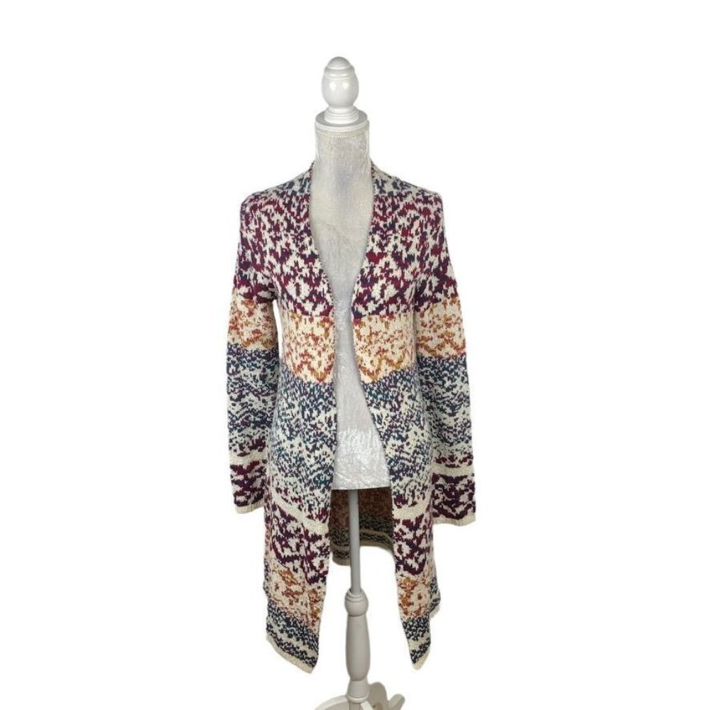 Hannah Open Front Long Duster‎ Cardigan Boucle Colorful Long Sleeve Side Slits M